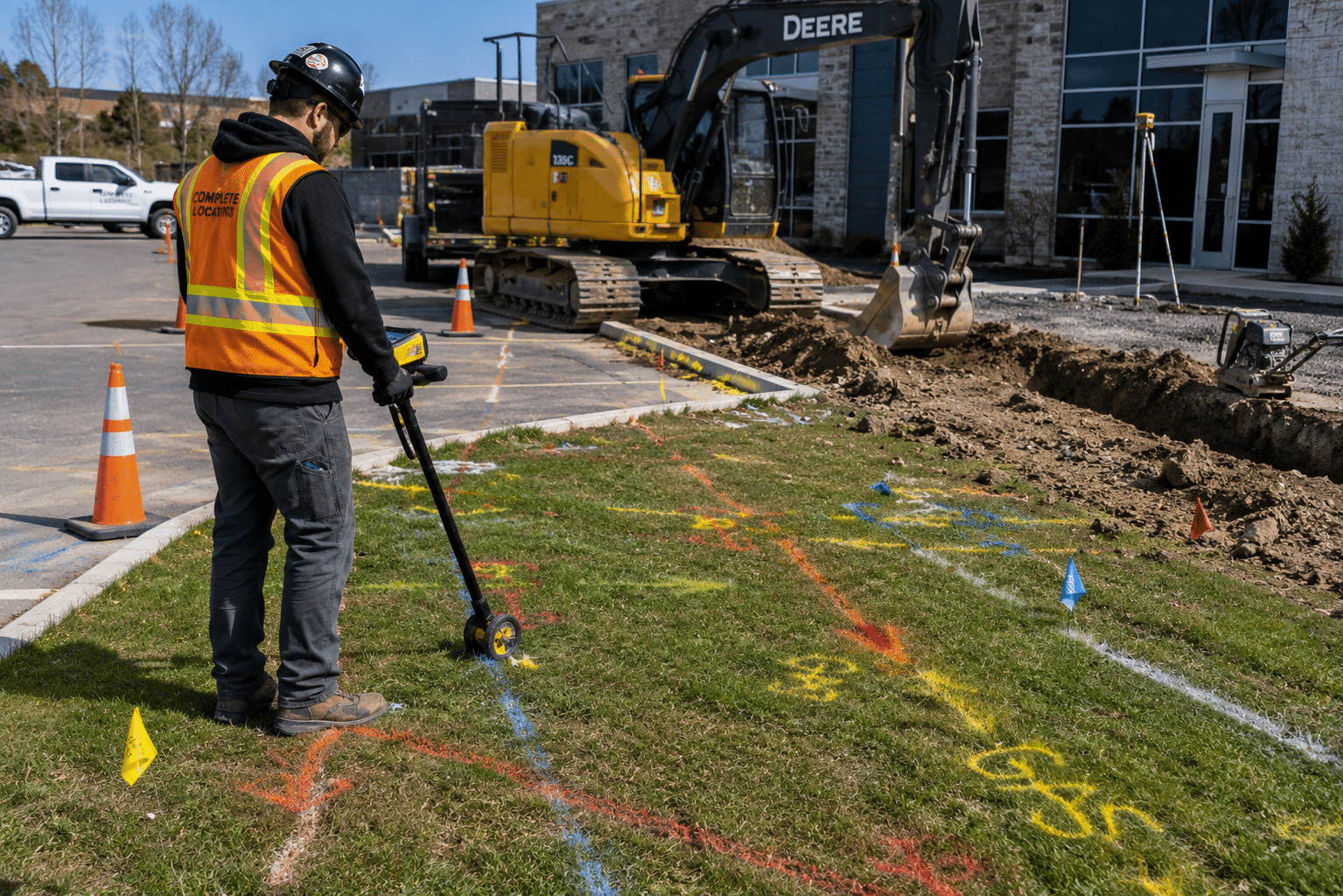 Construction site utility location in progress